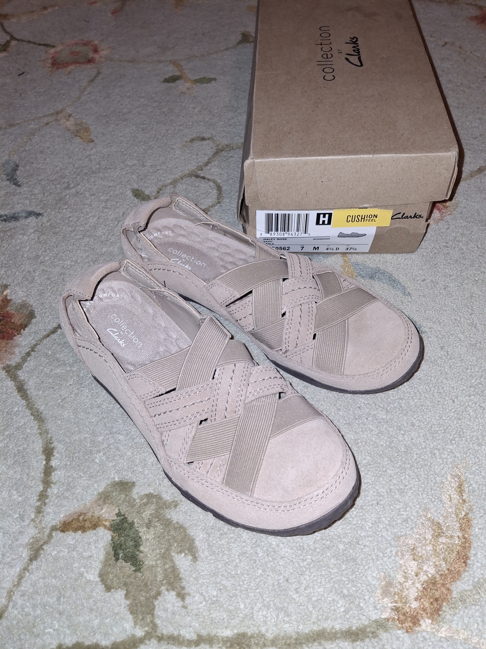 Clarks Women's Light Beige Woven Slip-On Mules